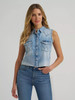 Wrangler Women's Frayed Hem Sleeveless Denim Snap Shirt In Light Denim