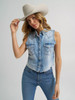 Wrangler Women's Frayed Hem Sleeveless Denim Snap Shirt In Light Denim