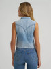 Wrangler Women's Frayed Hem Sleeveless Denim Snap Shirt In Light Denim