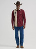 Wrangler Men's Wine Vintage-Inspired Contrast Band Western Snap Shirt