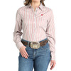 Cinch Women's Tencel Stripe Button Down Long Sleeve Shirt - Red/White