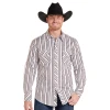 Rock & Roll Denim Men's Grey Stripe Print Snap Shirt