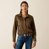 ARIAT Ariat Women's Olive Suede Autumn Drift Western Snap Shirt 