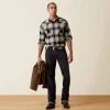 ARIAT Ariat Men's Retro Heinz Fitted Snap Shirt - Grey Heather Plaid 