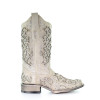 Corral  Womens White Square Toe Crystal Inlay Glitter Cowgirl Boot A3397