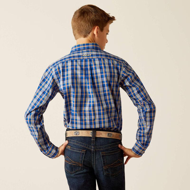 ariat royal blue dress shirt Boy's Pro Reggie Classic Fit Size:6 | US The classic button Fabric Composition: 97% POLYESTER 3% ELASTANE Albiate Black Washed Denim Dark blue