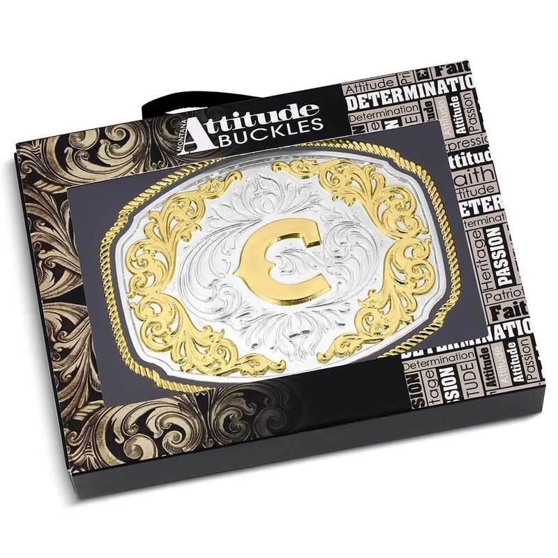 Women’s Montana Silversmiths Initial C Sterling  Plate Western Buckle and Belt Montana Silversmiths Silver Plate Western Belt Buckle  main image 2