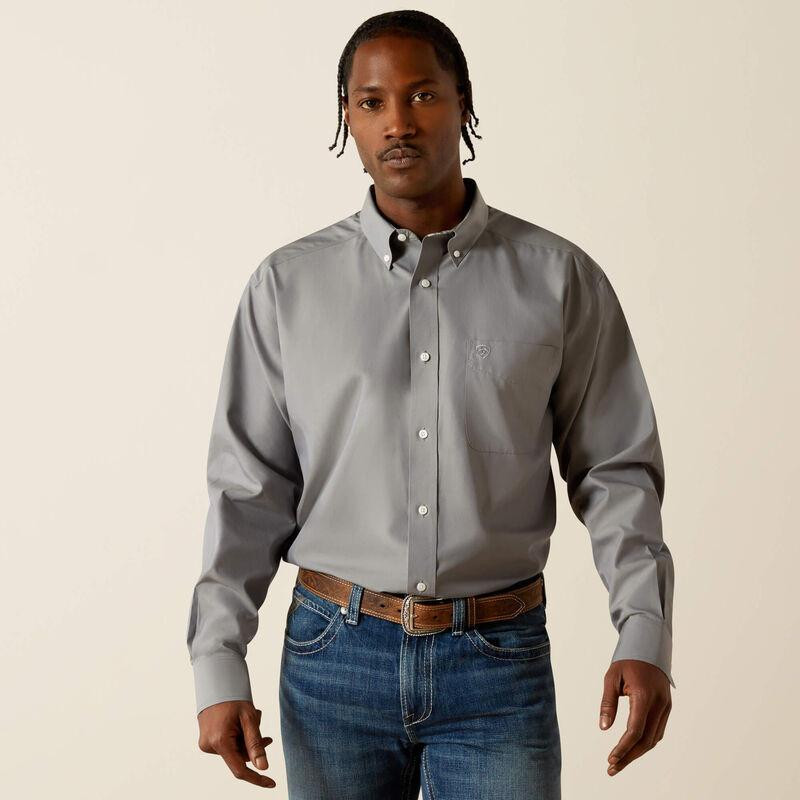 Ariat Men Grey Wrinkle Free Solid Tall Shirt | JW Stores