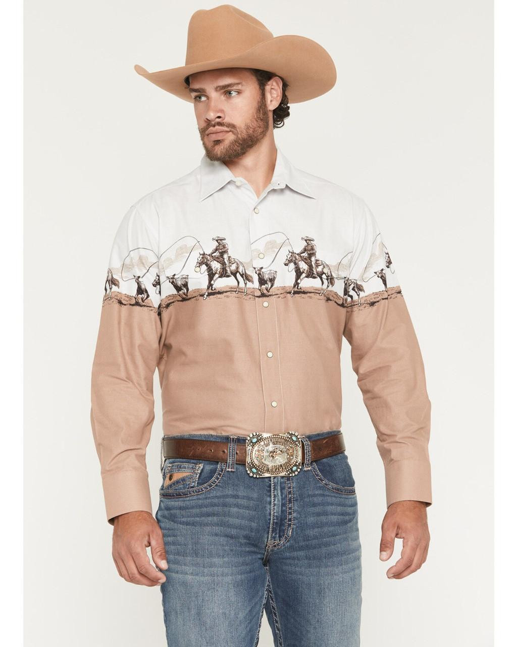 Panhandle Slim White & Tan Border Print Shirt | JW Stores