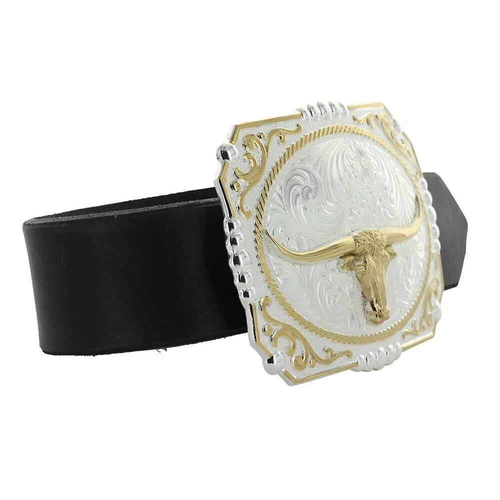 Montana Silversmiths Cowboy Cameo Steer Head Western Belt Buckle Silver Tone NIB Gunmetal Cameo Filigree with Longhorn Steer Buckle | Montana  main image 2