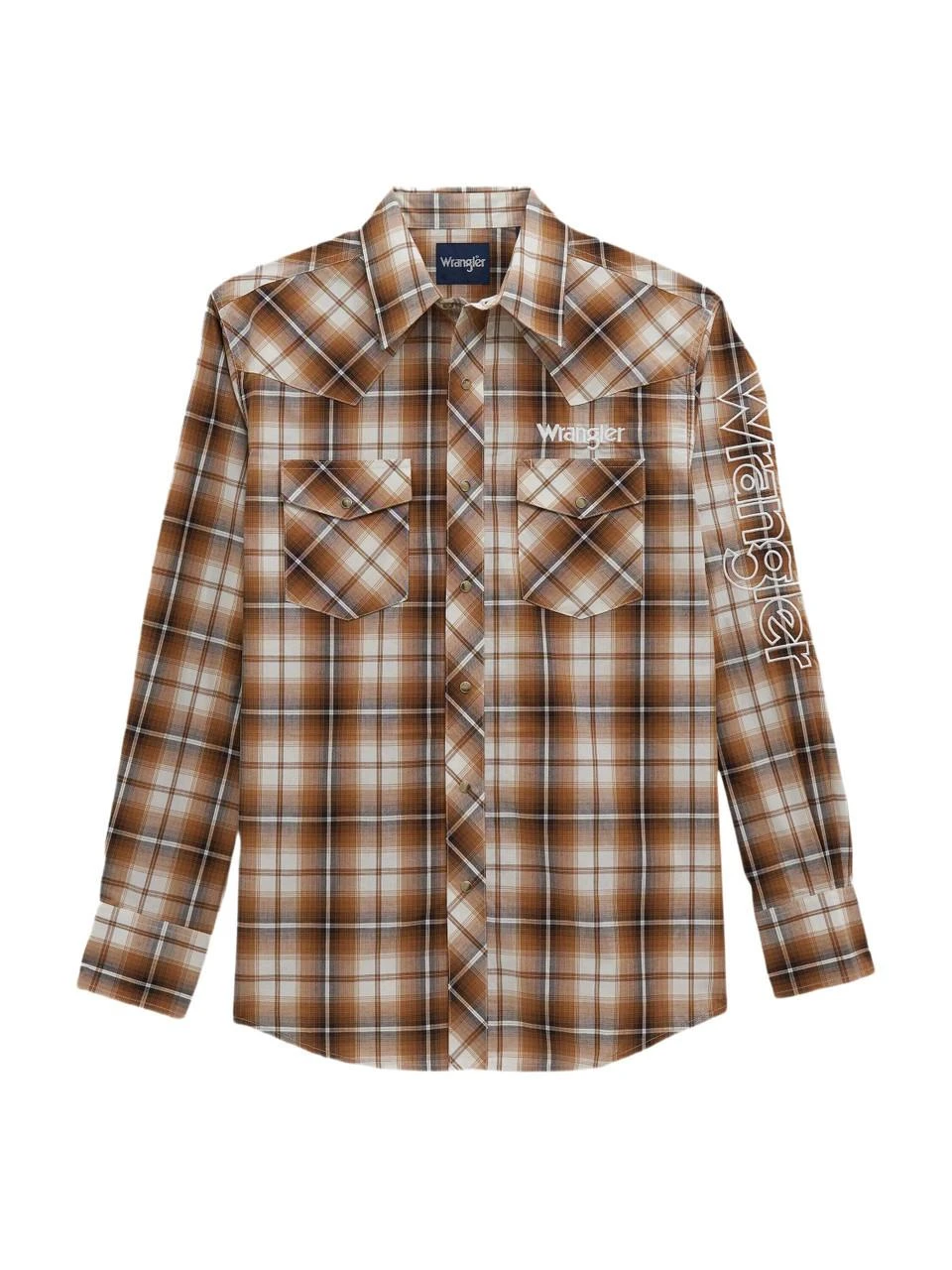 【ブラウン（22）】INDIAN FABRIC PATTERN S/S SHIRTS Wrangler Saddle Creek Brown Plaid Western Snap Shirt for Men
