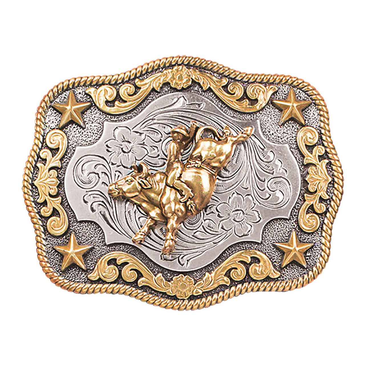 Youth Bull Rider Silver & Gold Western Belt Buckle - Jackson's Western