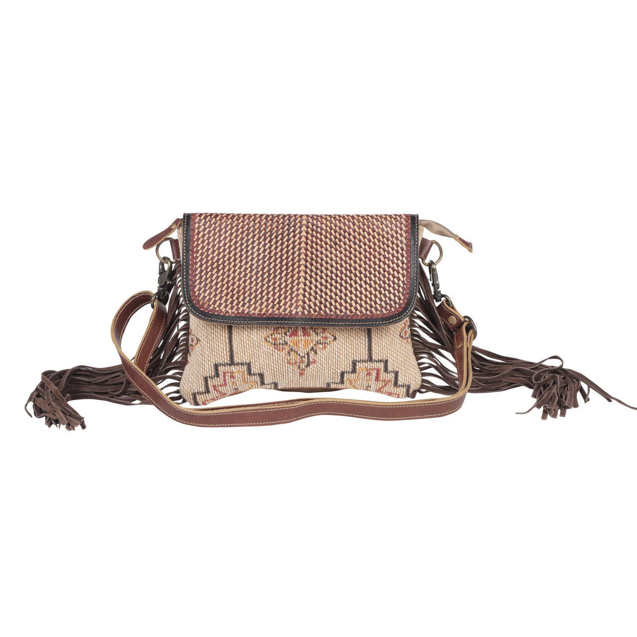 Aztec Tan Fringe Crossbody Bag