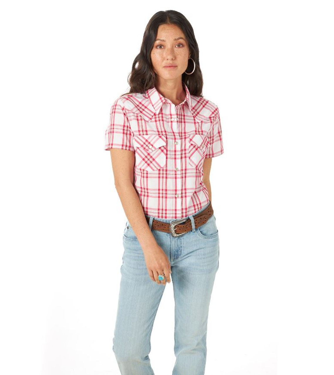 Wrangler Retro Women's Americana Red Bandana Western Snap Shirt M