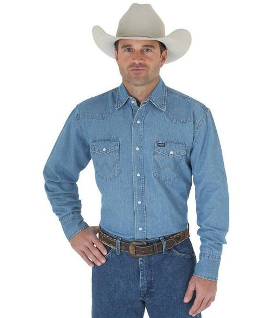 Wrangler Men's Cowboy Cut Work Denim Stone Washed Long Sleeve Shirt -  Jackson's Western