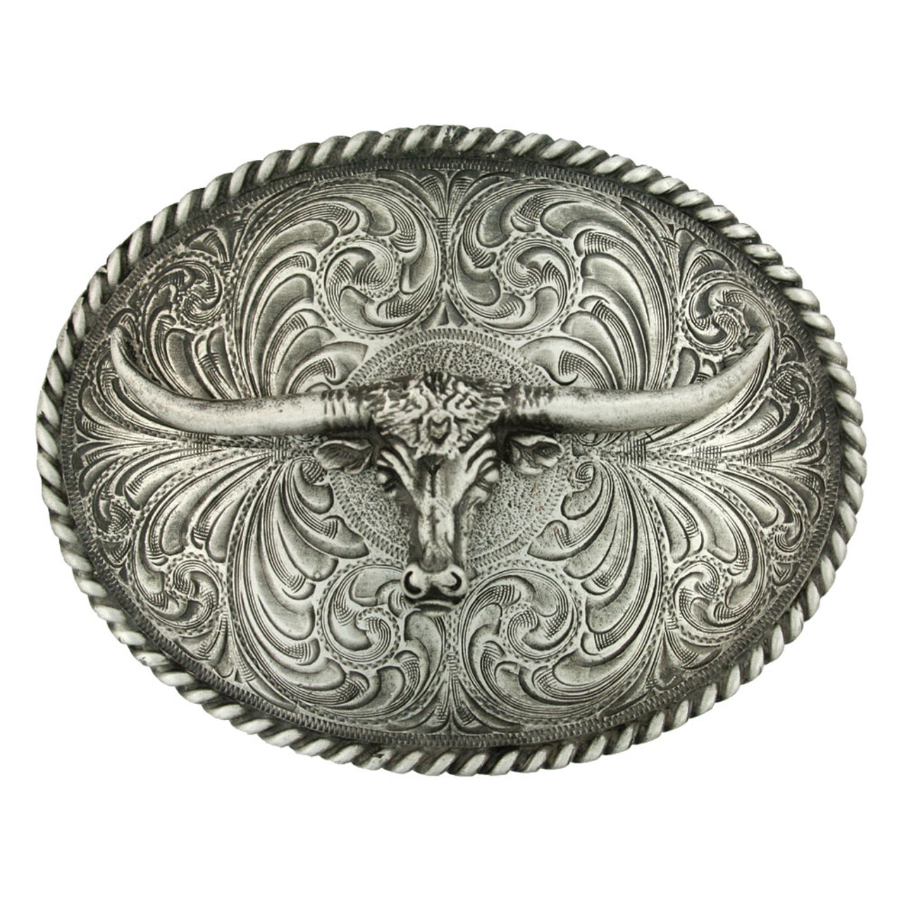 Montana Silversmiths Longhorn Silver Western Belt Buckle 61028 