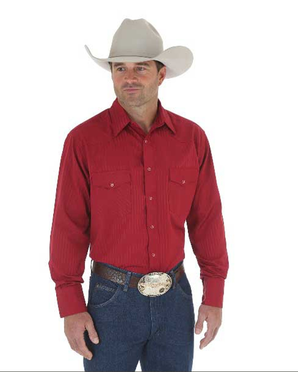 Wrangler Men's Wine Red Tone On Tone Long Sleeve Western Shirt - Jackson's  Western
