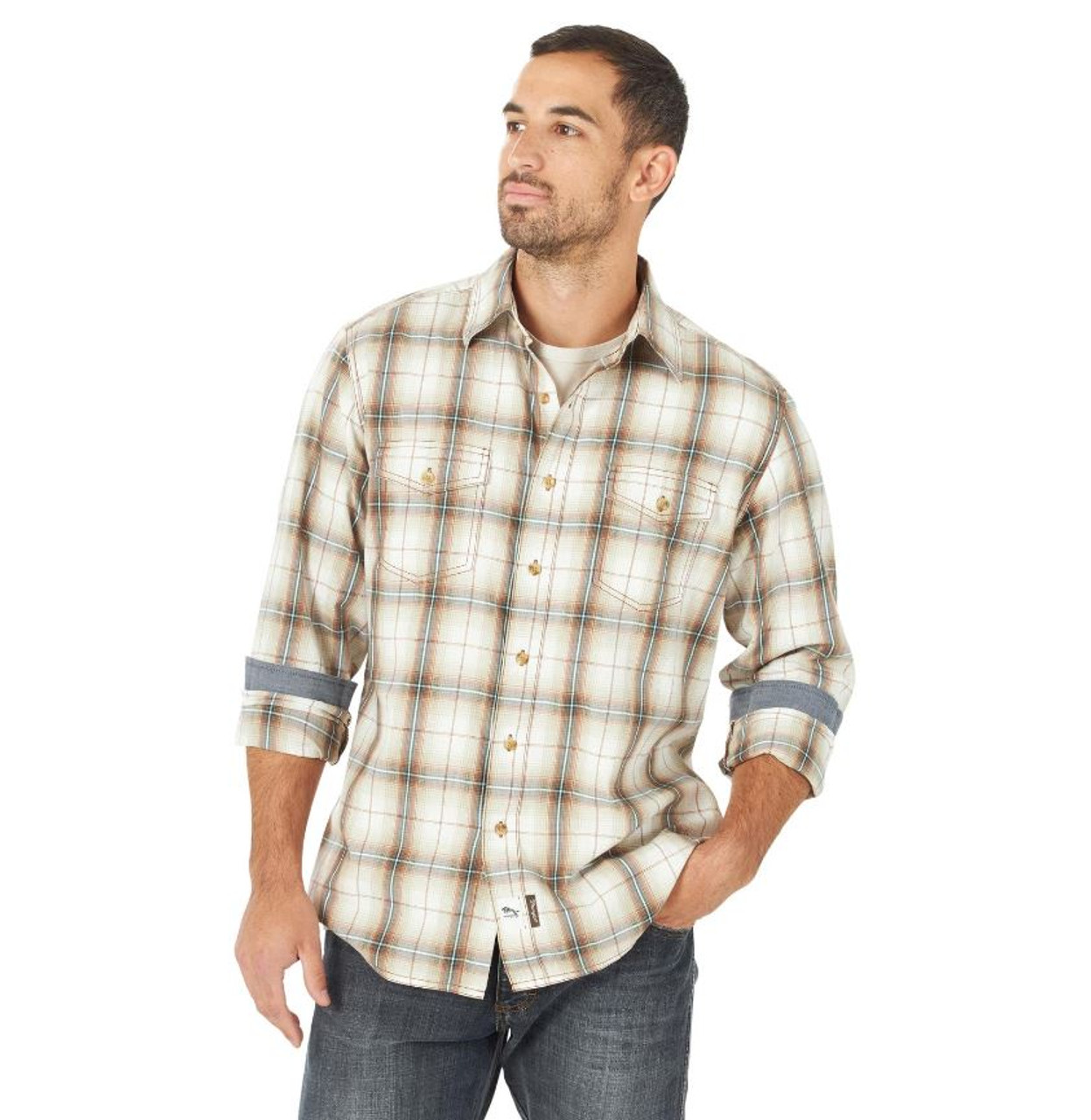 Wrangler Men's Retro Tan Plaid Button Up Western Shirt - Jackson's Western