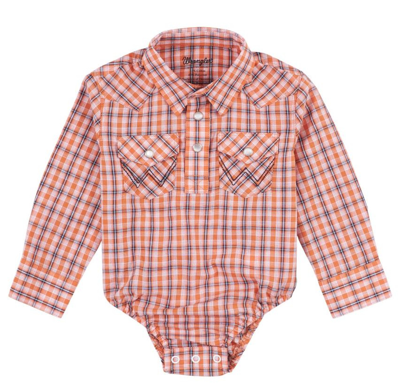 Wrangler Infant Child's Baby Boy Orange Plaid Snap Western Onesie Bodysuit  - Jackson's Western