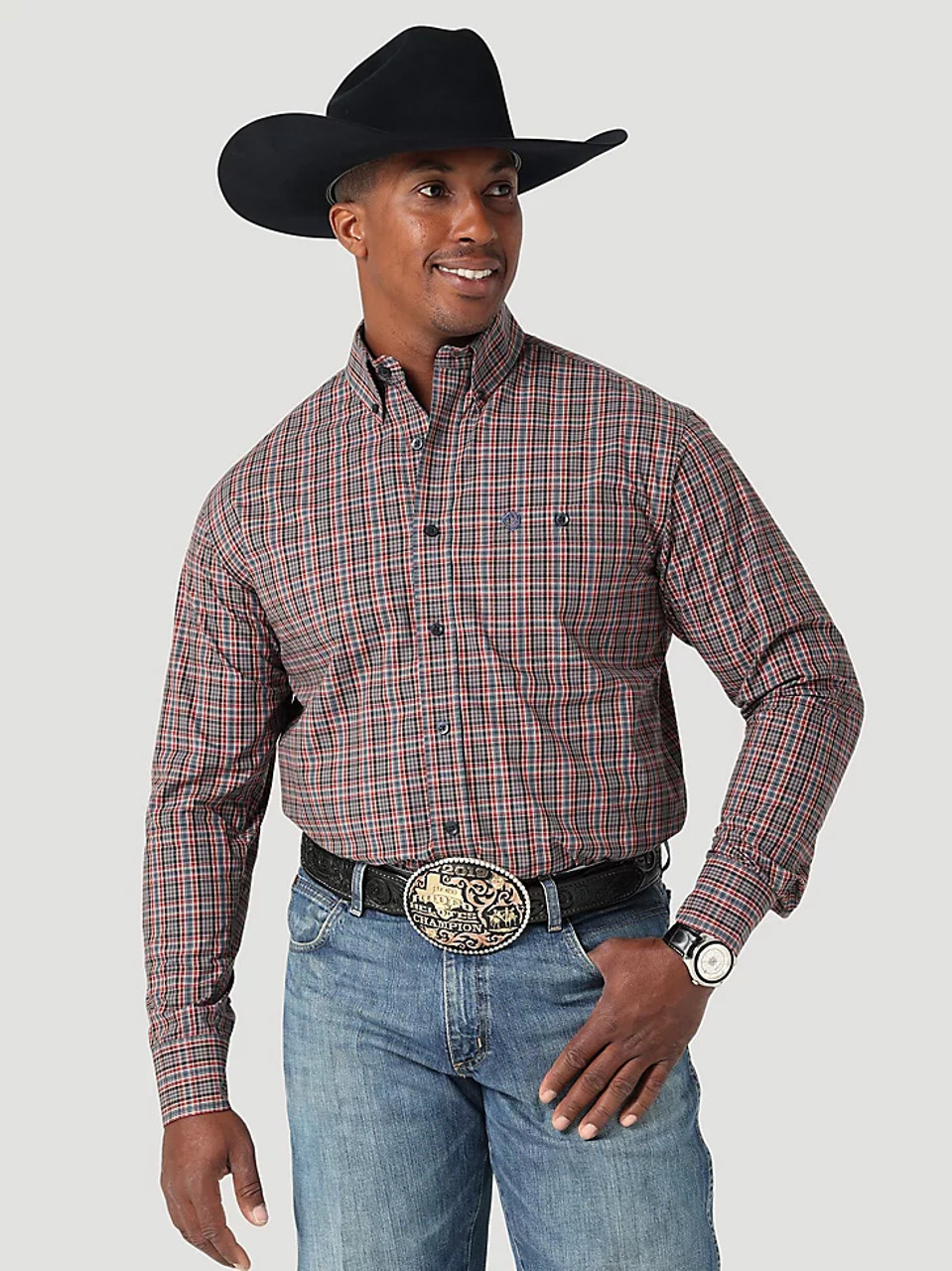 Wrangler Men's George Strait Red Plaid Button Western Shirt