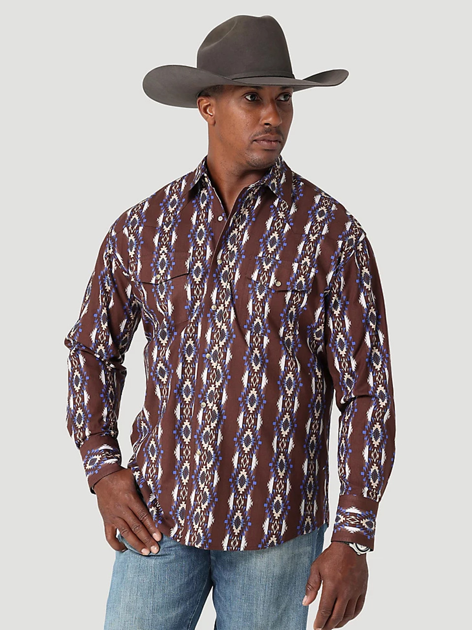 Wrangler Men's Checotah Hickory Aztec Snap Western Rodeo Shirt - Jackson's  Western