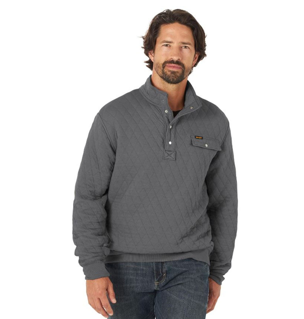 Wrangler Men's grey Quilted 1/4 Snap Pullover Fall Jacket - Jackson's  Western