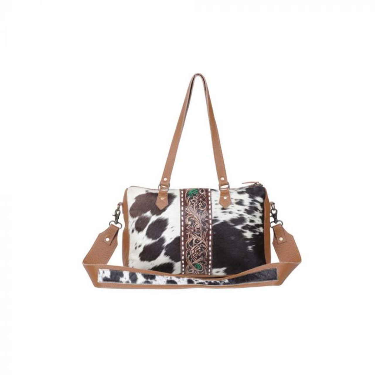 Myra Bag Western Dark Cowhide Cheetah and Leather Handbag