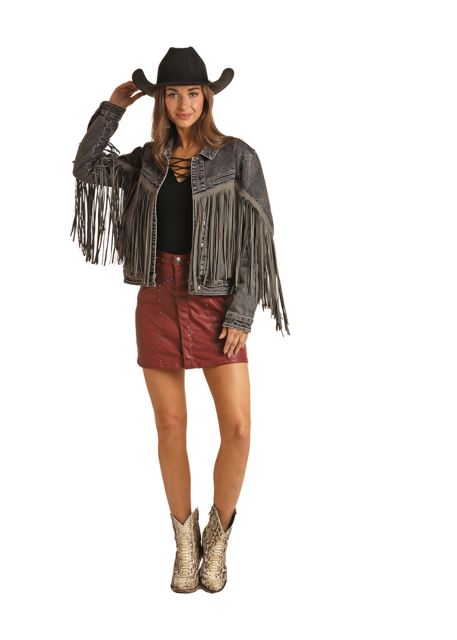 Black Fringe Denim Western Jacket For Women's | Jackson's Western