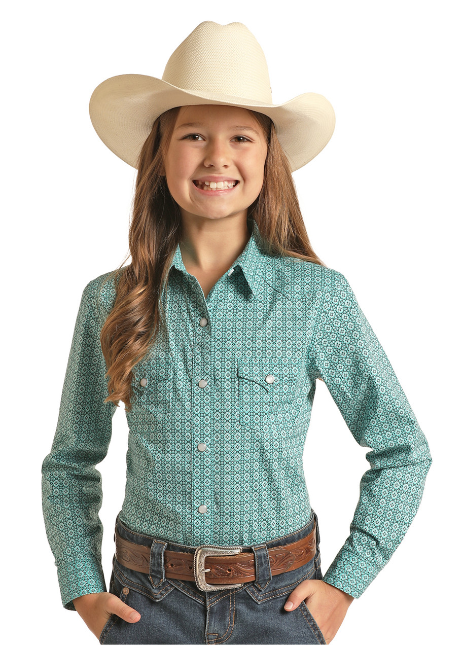 Panhandle Roughstock Girl's Turquoise Snap Western Shirt - Jackson's ...