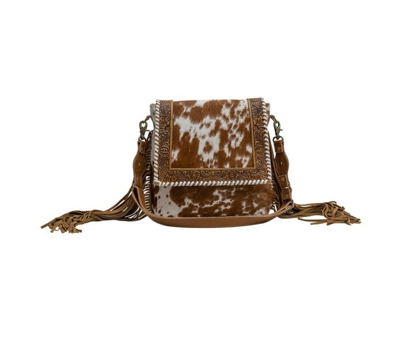 Cowhide and Engraved Leather Myra Purse with fringe – Twisted T