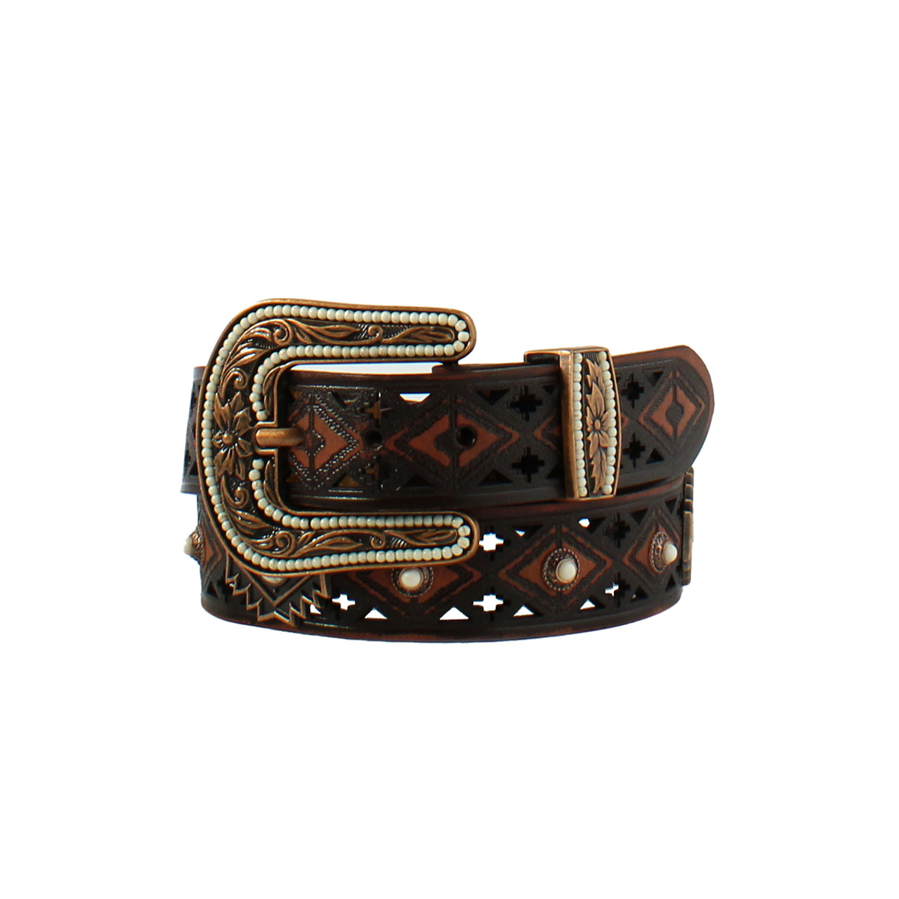 Angel Ranch Women's Aztec Leather Concho Western Belt With Buckle ...