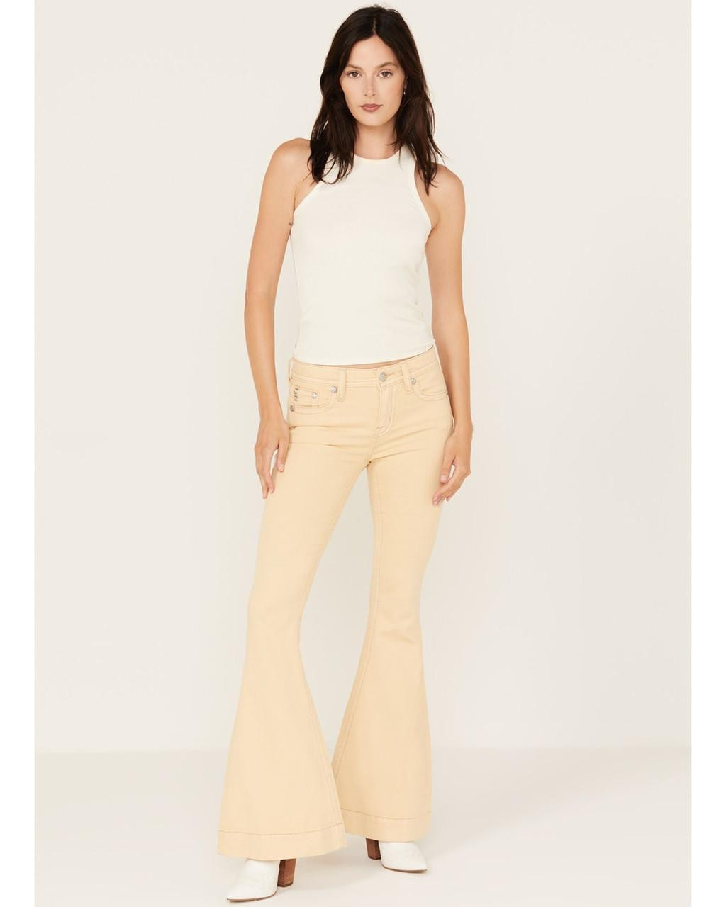 Miss Me Women's Beige Mid Rise Flare Jean | JW Stores