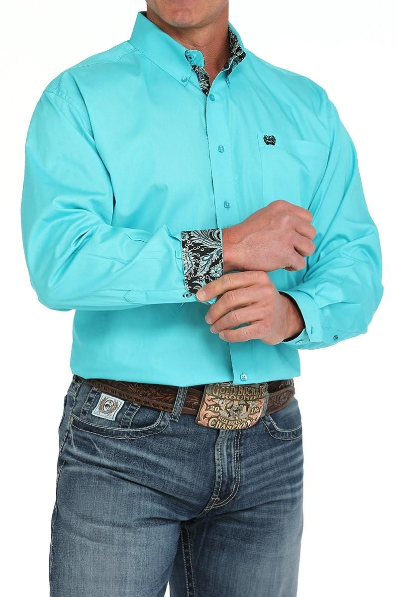 Cinch Men's Turquoise Solid Button Down Shirt | JW Stores