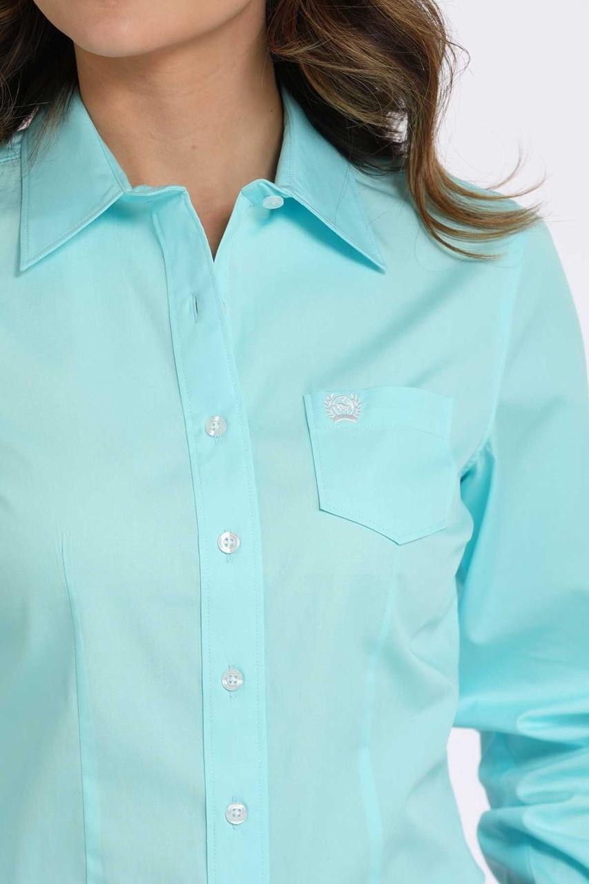 turquoise green dress shirt Yarmony Linen-Cotton Snap Shirt In Turquoise, Blue / 46 (US 8/10) main image 1