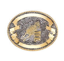 M & F Crumrine Silver & Bronze Barrel Racer Trophy Western Belt Buckle 