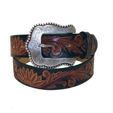 TONY LAMA Tony Lama Women's Black & Tan Daisy Delheart Floral Tooled Belt TONY LAMA Tony Lama Women's Black & Tan Daisy Delheart Floral Tooled Belt