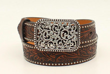 ARIAT Ariat Girl's Brown Floral Embossed Studded Leather Belt ARIAT Ariat Girl's Brown Floral Embossed Studded Leather Belt