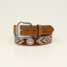 NOCONA Nocona Women's Brown Southwest Embroidered Round Concho Leather Belt NOCONA Nocona Women's Brown Southwest Embroidered Round Concho Leather Belt