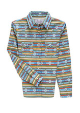 Panhandle Slim Girl's Turquoise Multi Stripe Aztec Snap Western Shirt