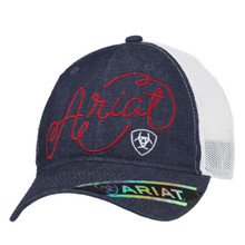 M & F Ariat Women's Script Logo Denim Trucker Hat Snapback Cap 