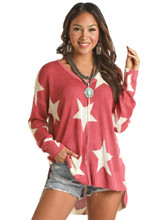 ROCK & ROLL COWGIRL Rock & Roll Cowgirl Women's Pink Star Sweater ROCK & ROLL COWGIRL Rock & Roll Cowgirl Women's Pink Star Sweater