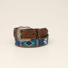 M & F Ariat Men's Blue Southwest Embroidered Western Tooled Belt M & F Ariat Men's Blue Southwest Embroidered Western Tooled Belt