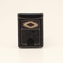 M & F Nocona Black Leather Bifold Money Clip Aztec Western Wallet  