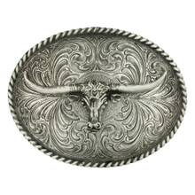 MONTANA SILVERSMITH Montana Silversmiths Longhorn Silver Western Belt Buckle 61028 