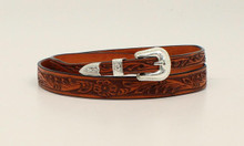 M & F Hand Tooled Leather Western Hatband Silver Buckle