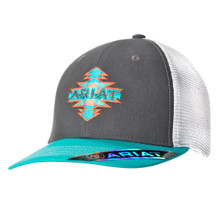 M & F Ariat Turquoise Grey Aztec Trucker Hat Snapback Cap M & F Ariat Turquoise Grey Aztec Trucker Hat Snapback Cap