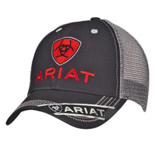 M & F Ariat Black Trucker Hat With Embroidered Red Logo M & F Ariat Black Trucker Hat With Embroidered Red Logo