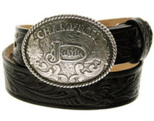 JUSTIN Justin Boots Kids Black Tooled Champion Belt With Justin Buckle 