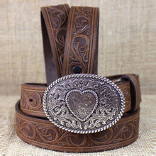JUSTIN Justin Girl's Brown Trophy Western Leather Belt With Oval Buckle 