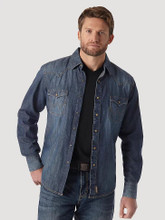 WRANGLER Wrangler Men's Blue Denim Retro Western Cotton Snap Shirt WRANGLER Wrangler Men's Blue Denim Retro Western Cotton Snap Shirt